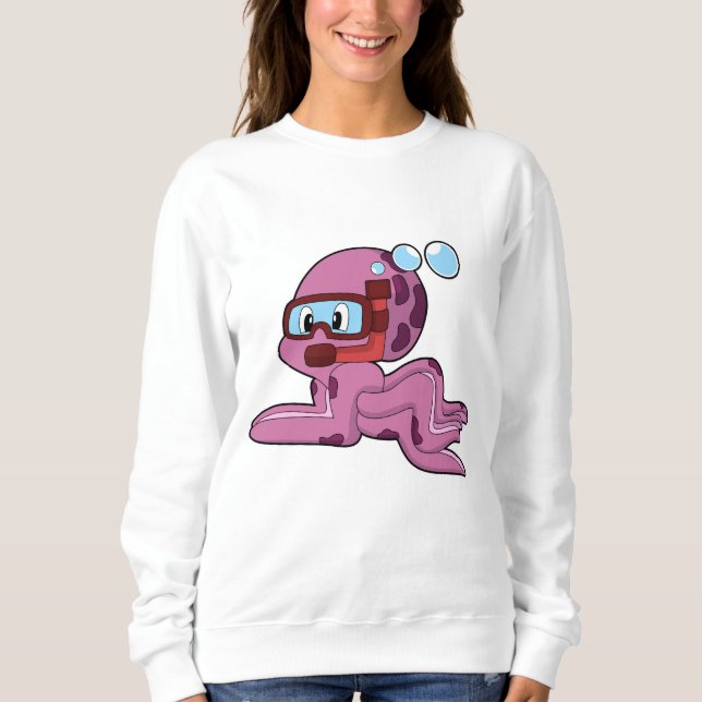 Octopus som Diver med Snorkel T Shirt (Framsida)