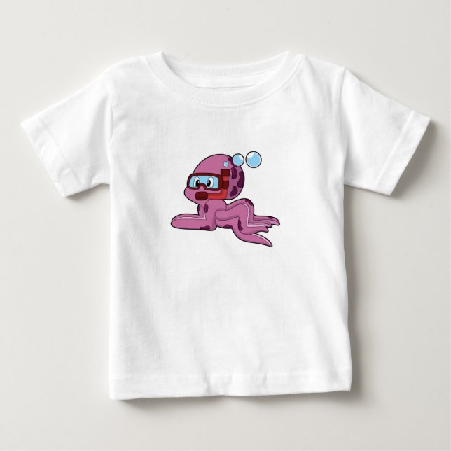 Octopus som Diver med Snorkel T Shirt (Framsida)