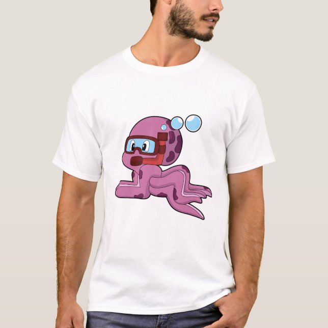 Octopus som Diver med Snorkel T Shirt (Framsida)