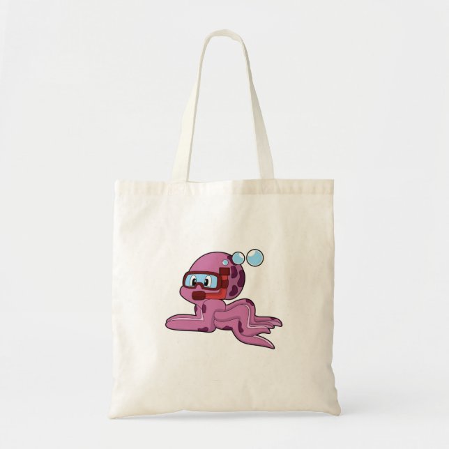Octopus som Diver med Snorkel Tygkasse (Framsidan)