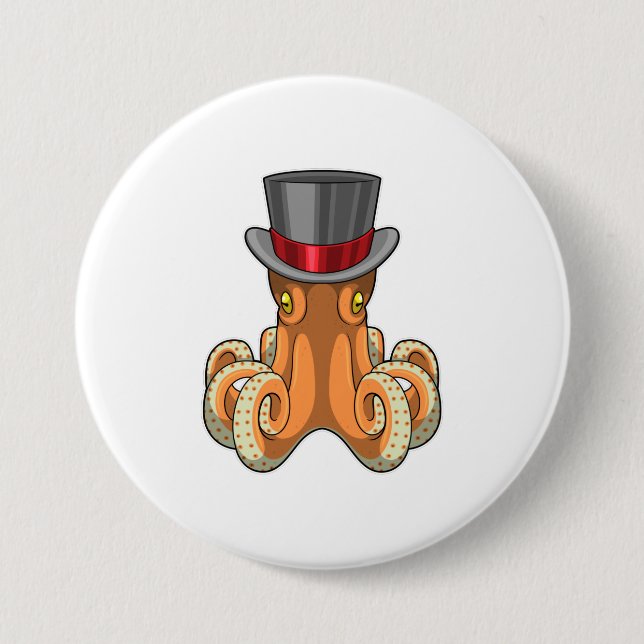 Octopus som gentleman med Top hat Knapp (Framsida)