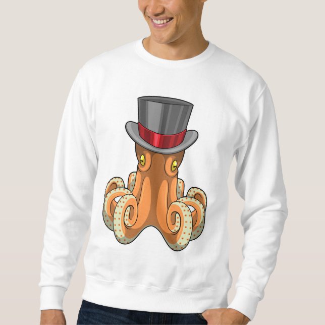 Octopus som gentleman med Top hat Lång Ärmad Tröja (Framsida)