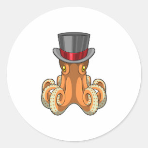 Octopus som gentleman med Top hat Runt Klistermärke