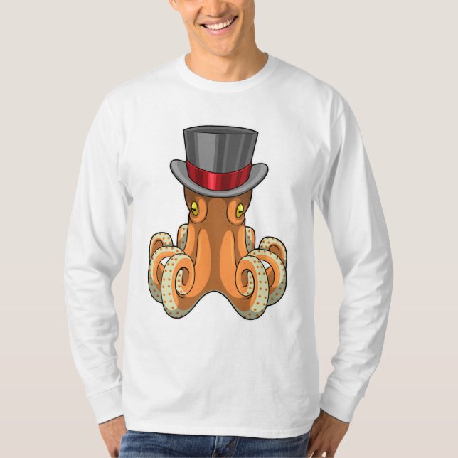 Octopus som gentleman med Top hat T Shirt (Framsida)