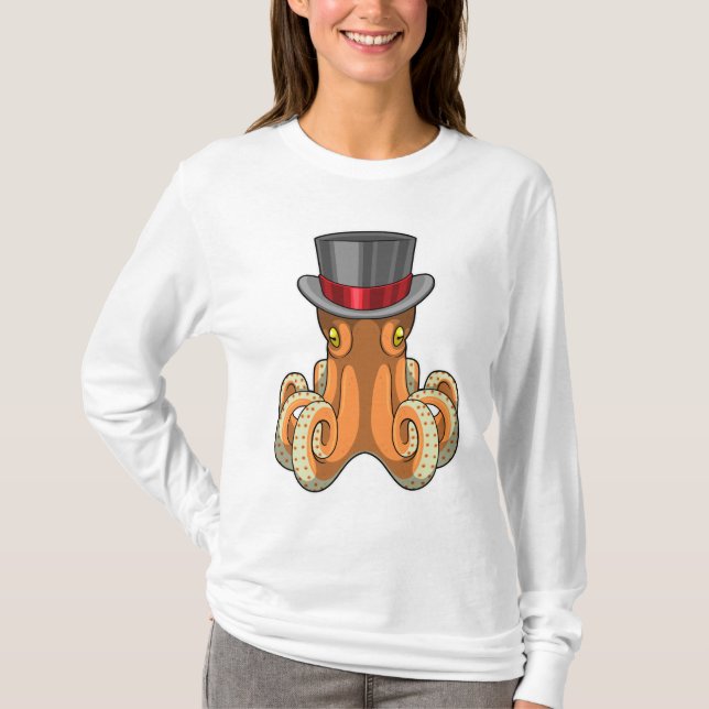 Octopus som gentleman med Top hat T Shirt (Framsida)
