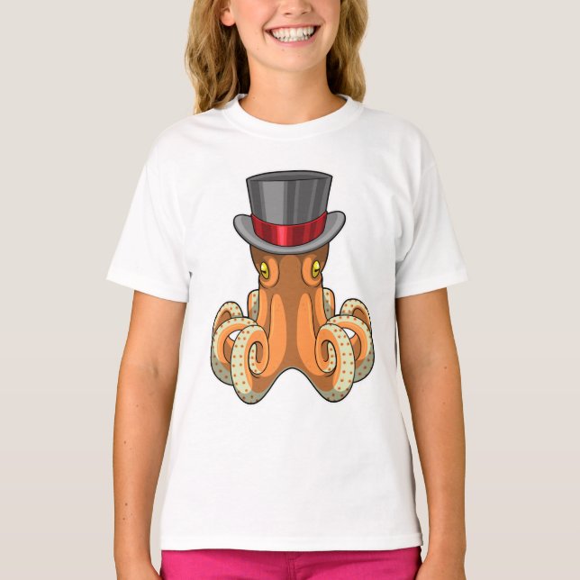 Octopus som gentleman med Top hat T Shirt (Framsida)