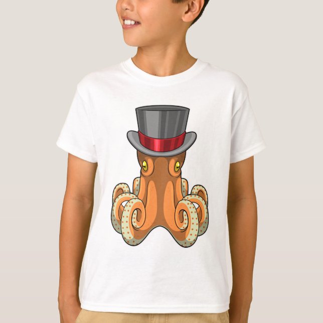 Octopus som gentleman med Top hat T Shirt (Framsida)
