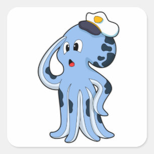 Octopus som kapten med kap fyrkantigt klistermärke