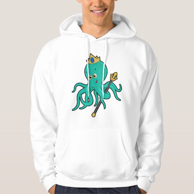 Octopus som Kung med Trident Hoodie (Framsida)