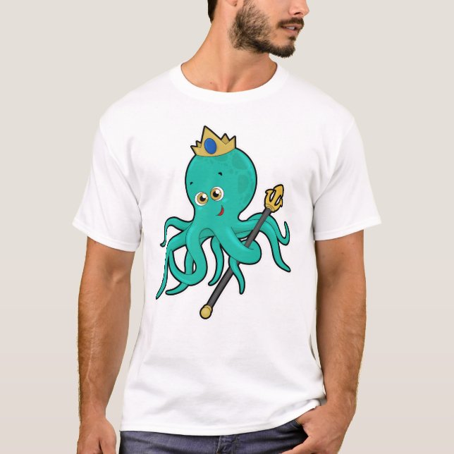 Octopus som Kung med Trident T Shirt (Framsida)