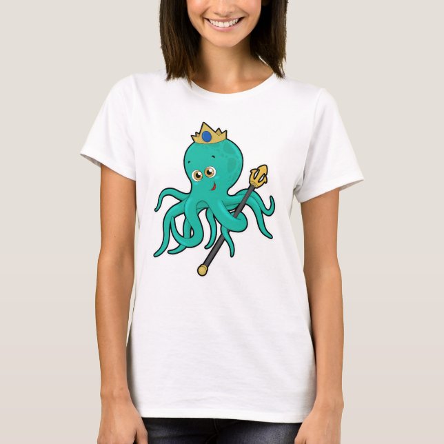 Octopus som Kung med Trident T Shirt (Framsida)