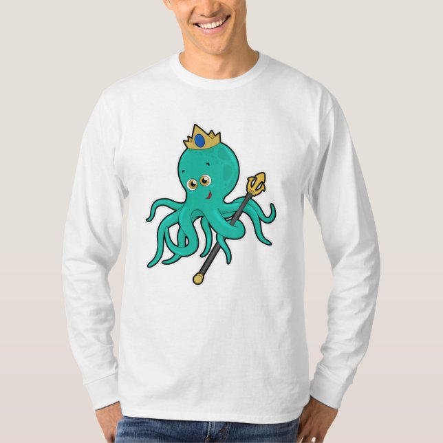 Octopus som Kung med Trident T Shirt (Framsida)