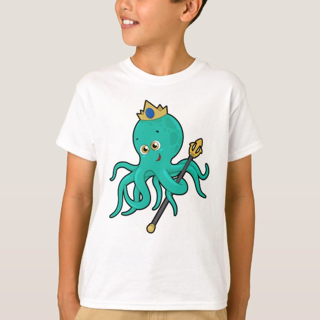 Octopus som Kung med Trident T Shirt (Framsida)