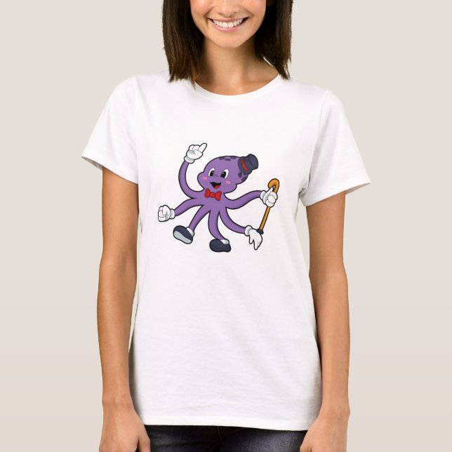 Octopus som Magician med Hat T Shirt (Framsida)