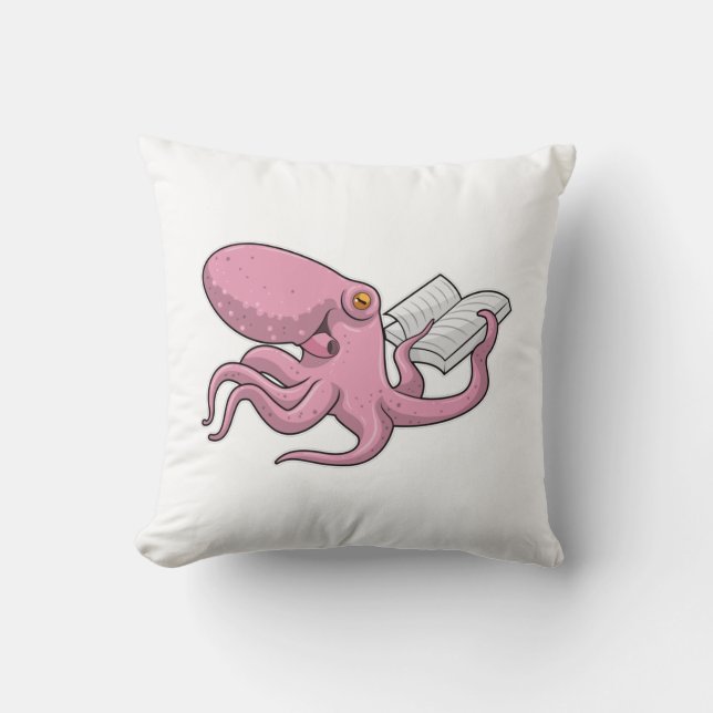 Octopus som Nerd med Bok Kudde (Framsida)