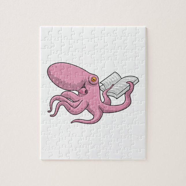 Octopus som Nerd med Bok Pussel (Vertikal)