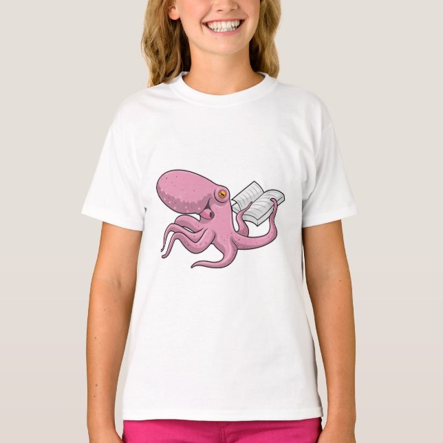 Octopus som Nerd med Bok T Shirt (Framsida)