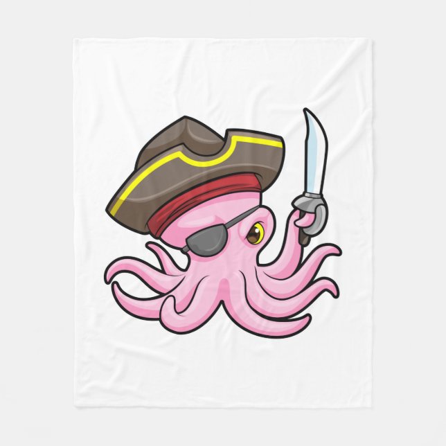 Octopus som Pirat med Saber & Öga plåster Fleecefilt (Framsidan)