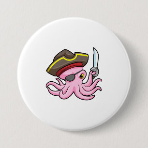Octopus som Pirat med Saber & Öga plåster Knapp