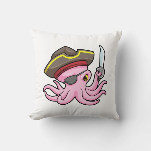 Octopus som Pirat med Saber & Öga plåster Kudde (Framsida)