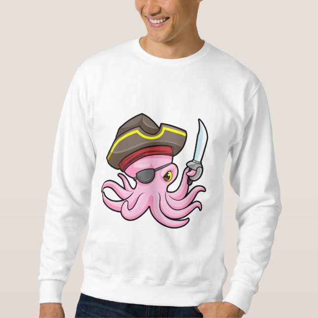 Octopus som Pirat med Saber & Öga plåster Lång Ärmad Tröja (Framsida)
