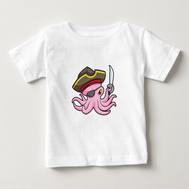 Octopus som Pirat med Saber & Öga plåster T Shirt (Framsida)