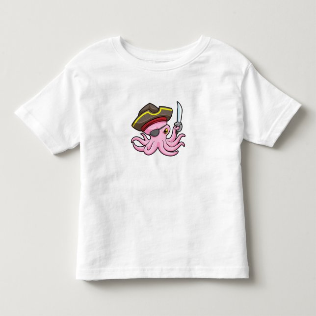 Octopus som Pirat med Saber & Öga plåster T Shirt (Framsida)