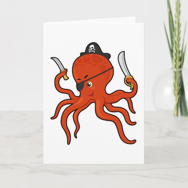 Octopus som Pirat med Sword & Knivar Kort (Framsida)