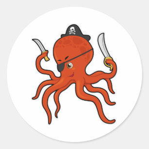 Octopus som Pirat med Sword & Knivar Runt Klistermärke