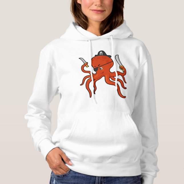 Octopus som Pirat med Sword & Knivar T Shirt (Framsida)
