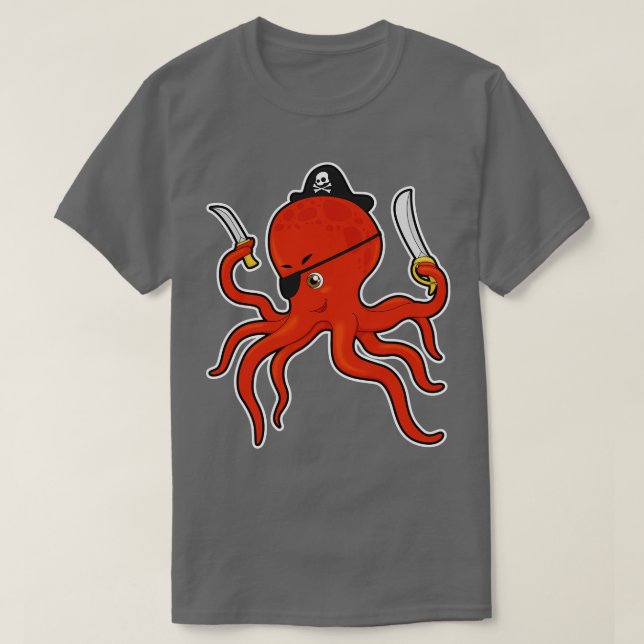 Octopus som Pirat med Sword Knivar T Shirt (Design framsida)