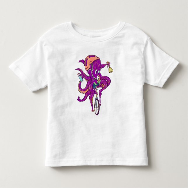Octopus som rider på en unicycle t shirt (Framsida)