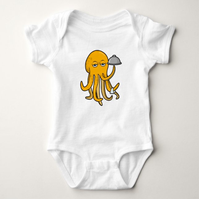 Octopus som Servitör med servhandduk T Shirt (Framsida)