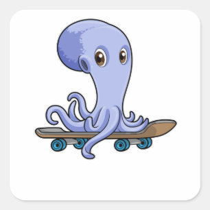 Octopus som Skater med Skateboard Fyrkantigt Klistermärke