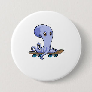 Octopus som Skater med Skateboard Knapp