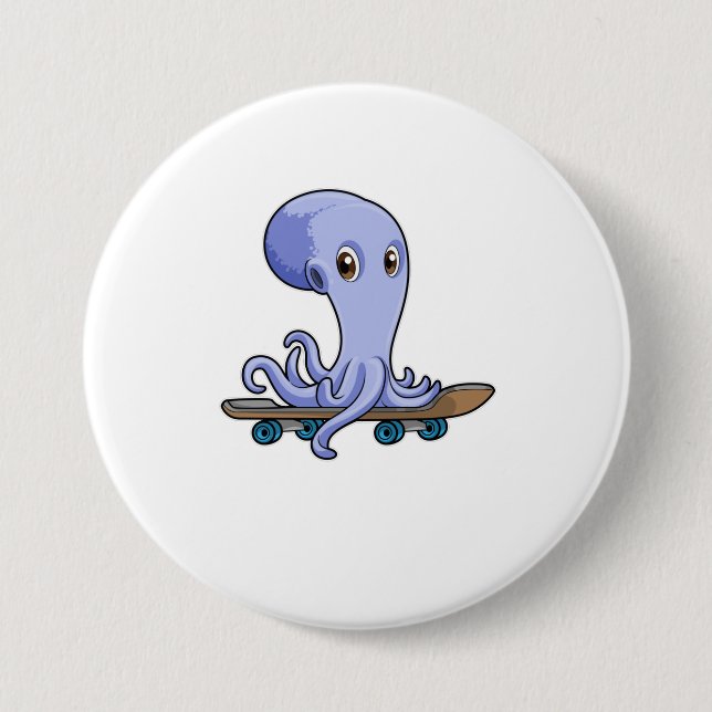 Octopus som Skater med Skateboard Knapp (Framsida)