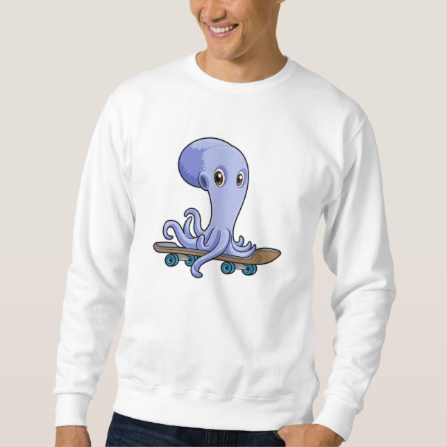 Octopus som Skater med Skateboard Lång Ärmad Tröja (Framsida)