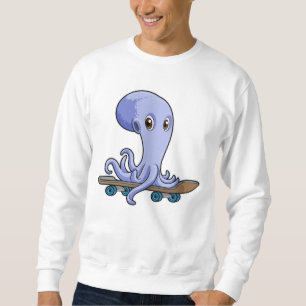 Octopus som Skater med Skateboard Lång Ärmad Tröja