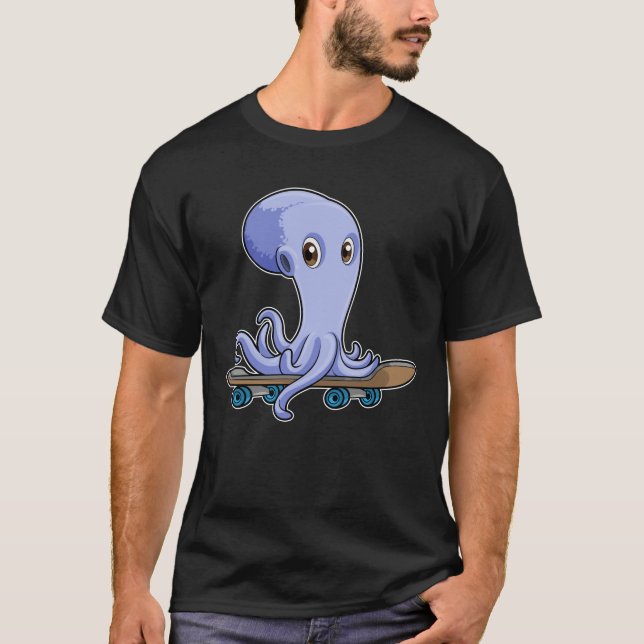Octopus som Skater med Skateboard T Shirt (Framsida)