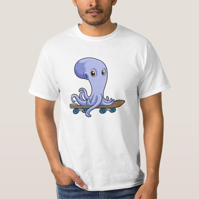 Octopus som Skater med Skateboard T Shirt (Framsida)