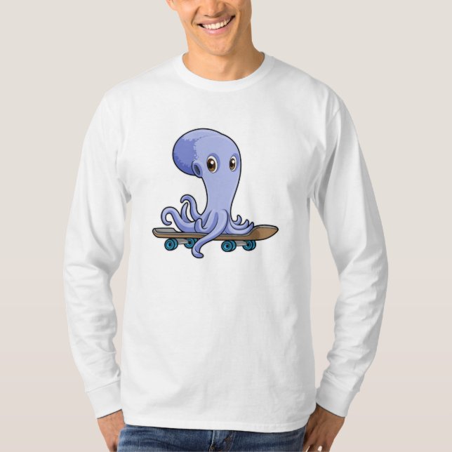 Octopus som Skater med Skateboard T Shirt (Framsida)