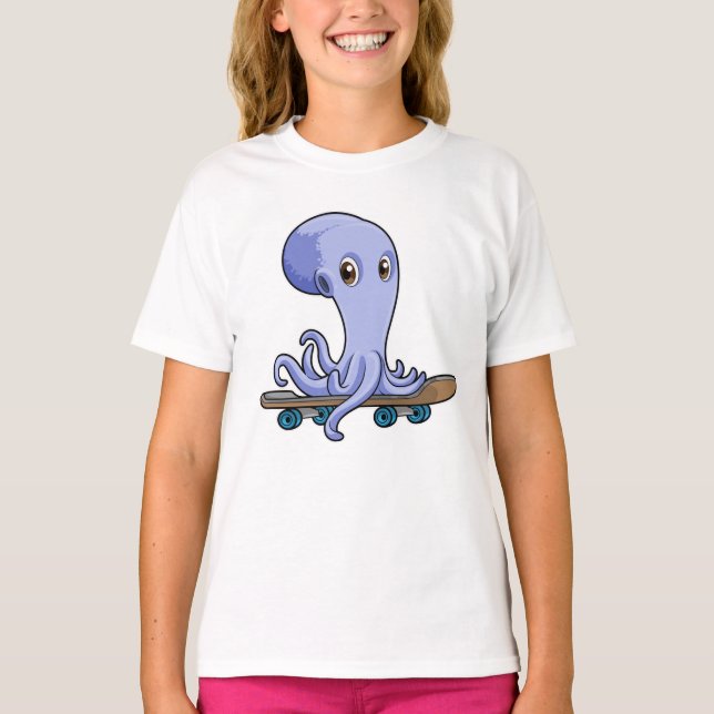 Octopus som Skater med Skateboard T Shirt (Framsida)