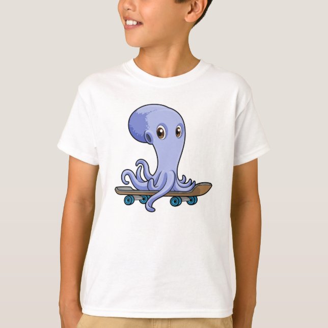 Octopus som Skater med Skateboard T Shirt (Framsida)