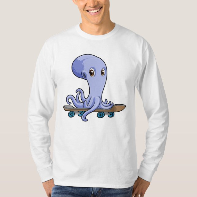 Octopus som Skater med Skateboard T Shirt (Framsida)