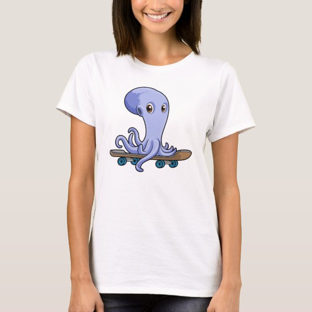 Octopus som Skater med Skateboard T Shirt (Framsida)