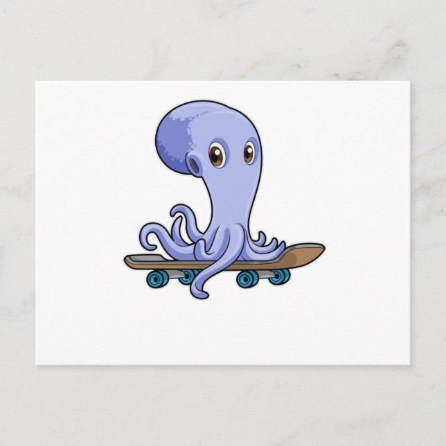 Octopus som Skater med Skateboard Vykort (Framsida)