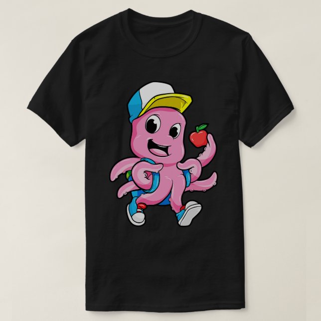Octopus som student med ryggsäck och äpple t shirt (Design framsida)
