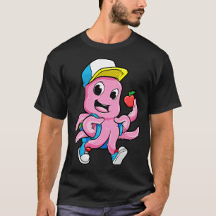 Octopus som student med ryggsäck och äpple t shirt