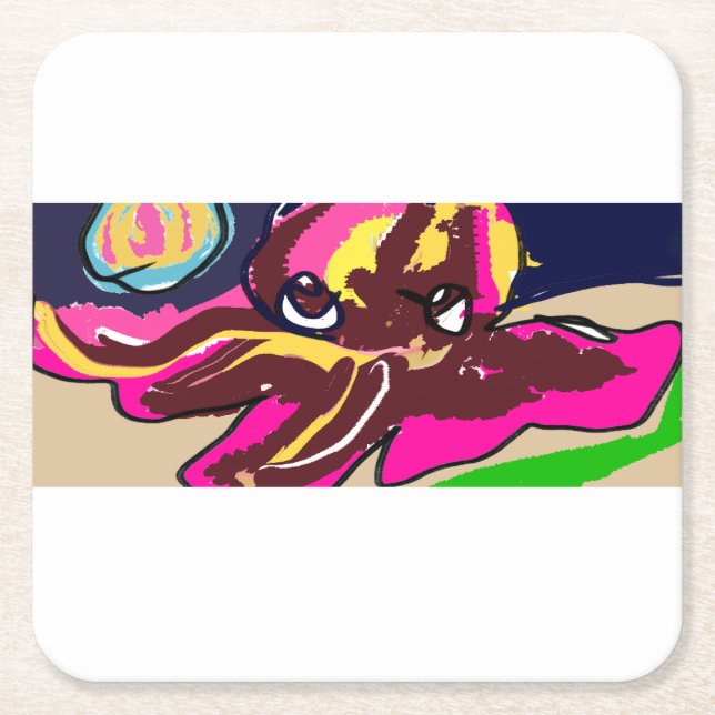 Octopus söt underlägg papper kvadrat (Framsidan)