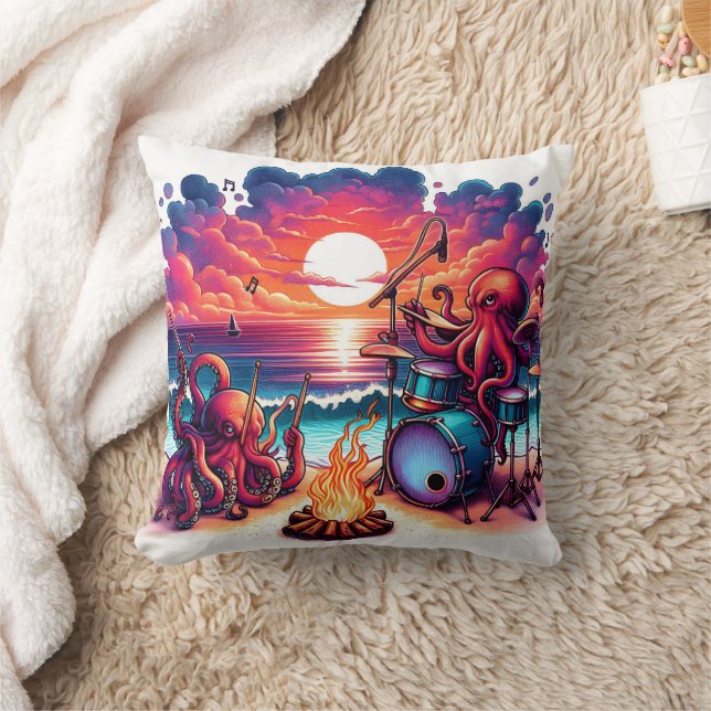 Octopus Spela musik av Sunset Beach Kudde (Filt)